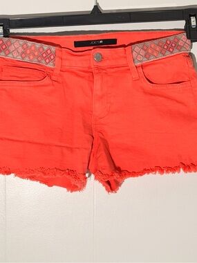 Joe's Jeans Bright Coral Frayed Hem Denim Shorts with Woven Waistband